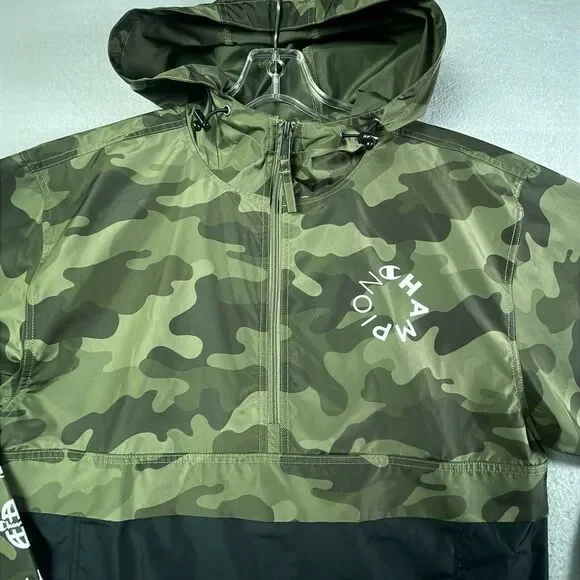 Champion Windbreaker Jacket Mens Small Black Green Camo Pocket Hooded Shell Zip - Picture 2 of 11